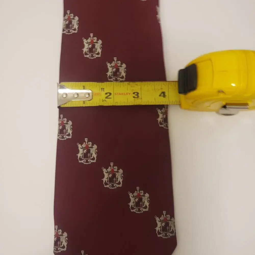 Vintage Embosed Burgunday Tie w/ Coat of Arms Diagonal Feat. Red. 4
